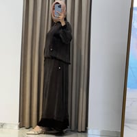 HİLAY MİA YAKASI FERMUARLI FLOŞ LYCELL ETEKLİ TAKIM KAHVERENGİ