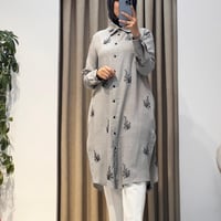 LONBELON  SİYAH NAKIŞ İŞLEMELİ UZUN TUNİK GRİ