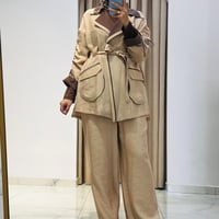 M312 BROŞLU PANTOLONLU TAKIM BEJ