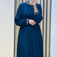 MY312 YAKASI TAŞLI ABİYE ELBİSE LACİVERT