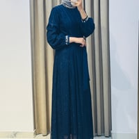 MY312 YAKASI TAŞLI ABİYE ELBİSE LACİVERT