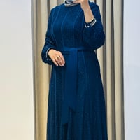 MY312 YAKASI TAŞLI ABİYE ELBİSE LACİVERT