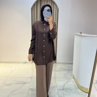 TERZİ DÜKKANI LİLAC ASETAT GÖMLEK KAHVE