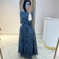 TERZİ DÜKKANI NAVY LYOCELL DESENLİ YAKADETAY ELBİSE LACİVERT