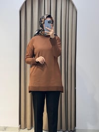 TIĞ TRİKO ETEK UCU SİMLİ TRİKO TUNİK KAHVE