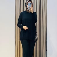 TIĞ TRİKO LEOPAR KUMAŞ KOMBİNLİ RAYON TUNİK SİYAH