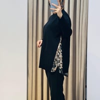 TIĞ TRİKO LEOPAR KUMAŞ KOMBİNLİ RAYON TUNİK SİYAH