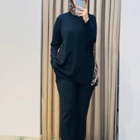 TIĞ TRİKO LEOPAR KUMAŞ KOMBİNLİ RAYON TUNİK SİYAH