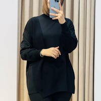 TIĞ TRİKO ÖRGÜ DETAYLI RAYON TUNİK SİYAH