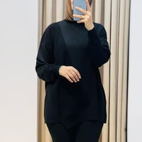 TIĞ TRİKO ÖRGÜ DETAYLI RAYON TUNİK SİYAH