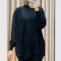 TIĞ TRİKO ÖRGÜ DETAYLI RAYON TUNİK SİYAH