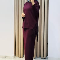 TIĞ TRİKO PÜSKÜL DETAYLI BLUZ ETEK RAYON TAKIM MÜRDÜM
