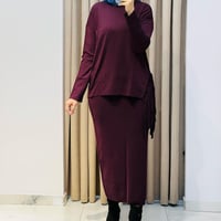 TIĞ TRİKO PÜSKÜL DETAYLI BLUZ ETEK RAYON TAKIM MÜRDÜM