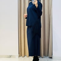 TIĞ TRİKO PÜSKÜL DETAYLI BLUZ ETEK RAYON TAKIM LACİVERT