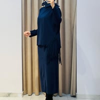 TIĞ TRİKO PÜSKÜL DETAYLI BLUZ ETEK RAYON TAKIM LACİVERT