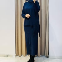 TIĞ TRİKO PÜSKÜL DETAYLI BLUZ ETEK RAYON TAKIM LACİVERT