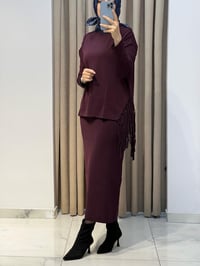 TIĞ TRİKO PÜSKÜL DETAYLI BLUZ ETEK RAYON TAKIM MÜRDÜM