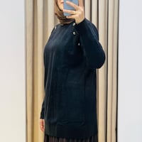 TIĞ TRİKO REGLAN KOLLU DÜĞME DETAYLI MİNK TUNİK SİYAH