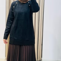 TIĞ TRİKO REGLAN KOLLU DÜĞME DETAYLI MİNK TUNİK SİYAH