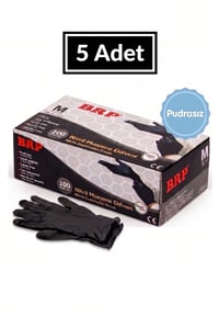 Brp Pudrasız Siyah Nitril Eldiven (M) Beden 100'lü 5 paket