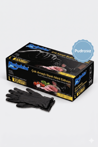 Dolphin Pudrasız Siyah Nitril Eldiven (L) Beden 100'lü 1 paket