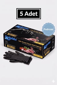 Dolphin Pudrasız Siyah Nitril Eldiven (L) Beden 5'li 100'lü 5 paket