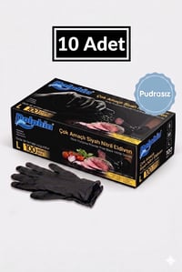 Dolphin Pudrasız Siyah Nitril Eldiven (L) Beden 100'lü 10 paket