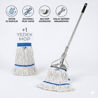 Ekstra Islak Mop Dar - 500 gr Temizlik Seti (Dar Metal Yaylı Sap 130 Cm - Ekstra Islak Mop Dar - 500 gr +1 Yedek Mop ile)