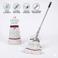 Ekstra Islak Mop Dar Ekru 375 Gr Temizlik Seti (Dar Metal Yaylı Sap 130 Cm - Ekstra Islak Mop Dar Ekru 30x70 - 375 gr - +1 Yedek mop ile)