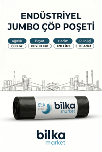Endüstriyel Jumbo Boy Çöp Poşeti 80x110 Cm Siyah