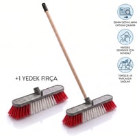 Sert Yer Fırçası Seti (Vidalı Gürgen Sap Extra - 150 Cm - Sert Yer Fırçası 25 Cm - +1 Yedek Fırça ile)