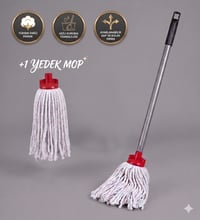 Vidalı Mop Seti (Galvanizli Vidalı Metal Sap 120 Cm - Vidalı Mop - +1  Yedek Mop ile)