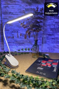 ACK Şarjlı Mandallı LED Masa Lambası, Ayarlanabilir Dokunmatik Işık, Çalışma ve Okuma Lambası 