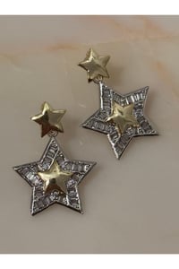 Çift Renk Baget Taşlı Yıldız Lüx Küpe
