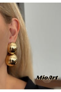 Gold Silver Bombeli Kalp Küpe