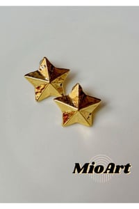 Gold Zirkon Taş Detaylı Çift Renk Kutup Yıldızı Pirinç Küpe