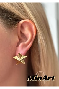 Gold Zirkon Taş Detaylı Çift Renk Kutup Yıldızı Pirinç Küpe