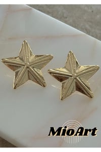 Gold Zirkon Taş Detaylı Çift Renk Kutup Yıldızı Pirinç Küpe