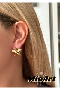 Gold Zirkon Taş Detaylı Çift Renk Kutup Yıldızı Pirinç Küpe