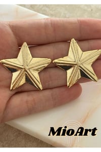 Gold Zirkon Taş Detaylı Çift Renk Kutup Yıldızı Pirinç Küpe