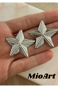 Gold Zirkon Taş Detaylı Çift Renk Kutup Yıldızı Pirinç Küpe