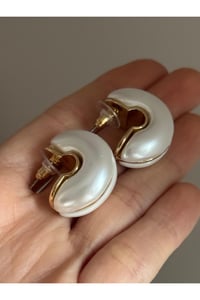 Özel Bordo Seri Gold Şerit Detay İnci Kalın Halka Küpe