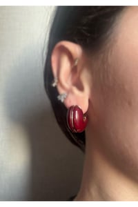Özel Bordo Seri Gold Şerit Detay İnci Kalın Halka Küpe