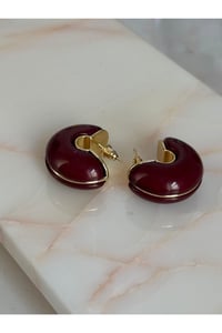Özel Bordo Seri Gold Şerit Detay İnci Kalın Halka Küpe