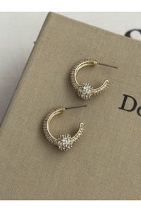 Top Detaylı Taşlı Halka Küpe