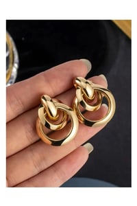 Trend Kadın Lüks Gold Renk Iç Içe Daire Küpe (Küçük Model)