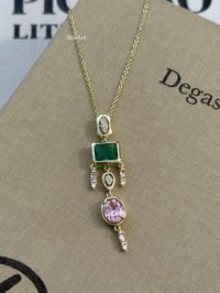 Yeşil Pembe Taşlı Gold Kolye