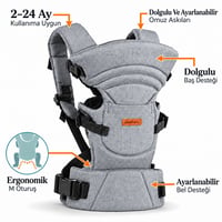 Molmini Plus Bel Destekli Ergonomik Bebek Kangurusu – 2–24 Ay Gri