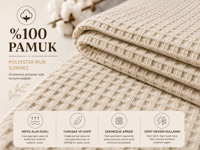  %100 Pamuk Petek Pike Çift Kişilik 200x230 cm – Nefes Alan Yumuşak Dokulu Dört Mevsim Pike - Bej