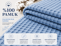 %100 Pamuk Petek Pike Çift Kişilik 200x230 cm – Nefes Alan Yumuşak Dokulu Dört Mevsim Pike - Mavi